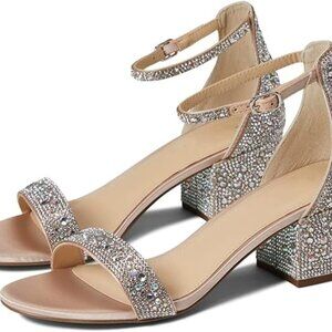 Rhinestone Heels Sandals Low Chunky Block Heels for Women Wedding Dress Sparkly